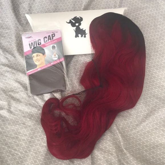New Long Wavy Synthetic Black Root Red Lit Unicorns Wig - Picture 1 of 9